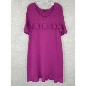 Ann Taylor Dress Womens‎ Sz L Magenta Knit Ruffle Flare Midi Shift Career Modest